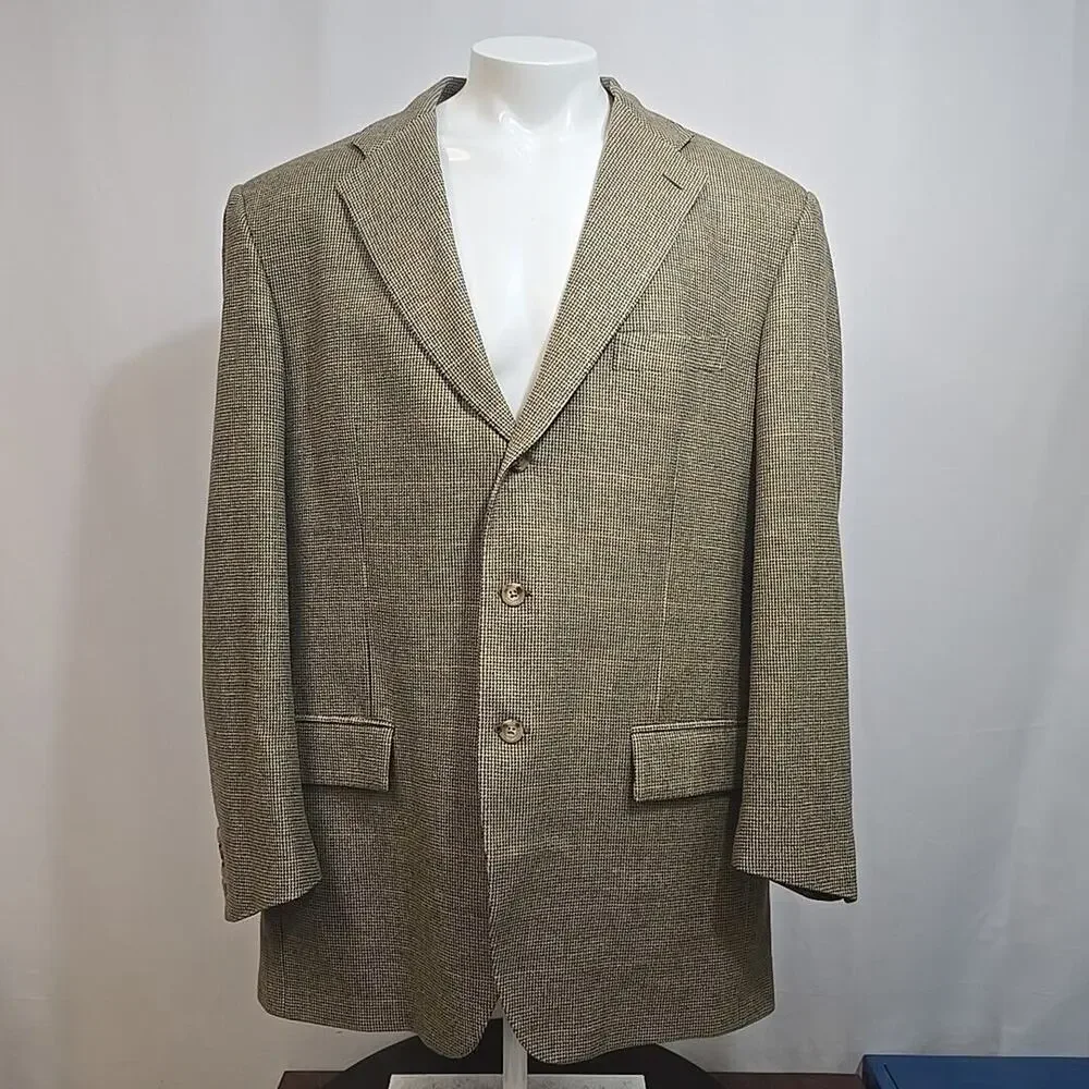 VTG Polo Ralph Lauren Cashmere Blend Tweed Blazer Size 46 Long Windowpane Plaid